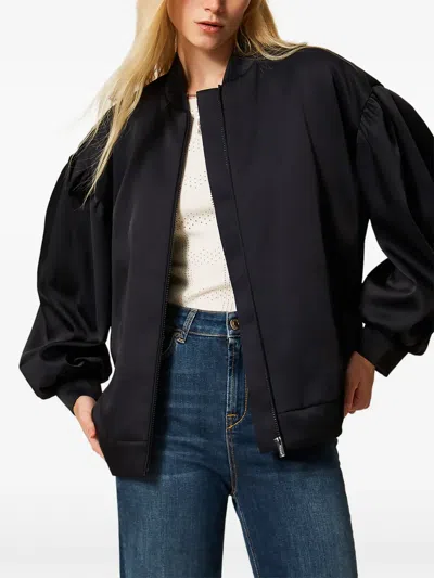 Twinset Gathering Duchesse Bomber Jacket In Black