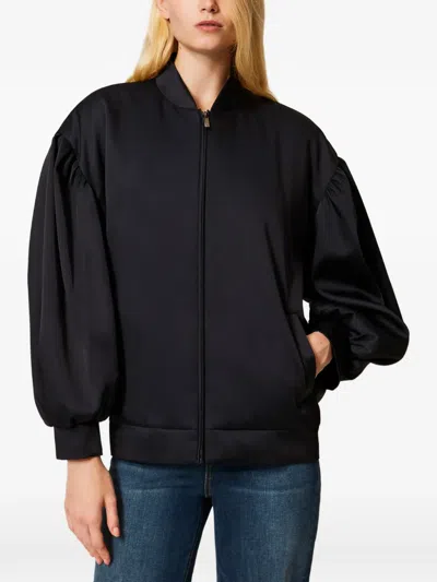 Twinset Gathering Duchesse Bomber Jacket In Black