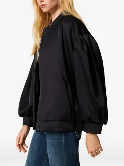Twinset Gathering Duchesse Bomber Jacket In Black