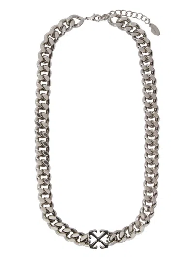 Off-white Enamel Arrow Chain Necklace In Silver