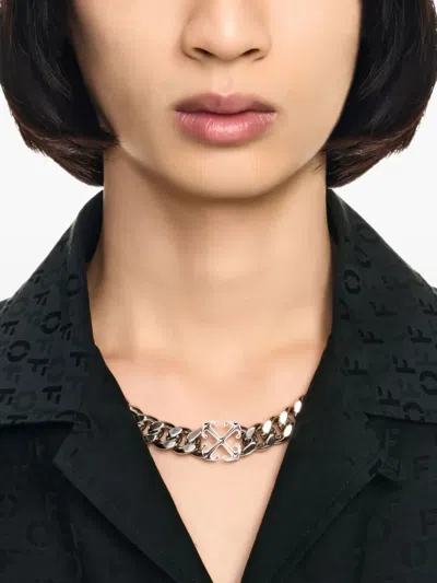 Off-white Enamel Arrow Chain Necklace In Silver