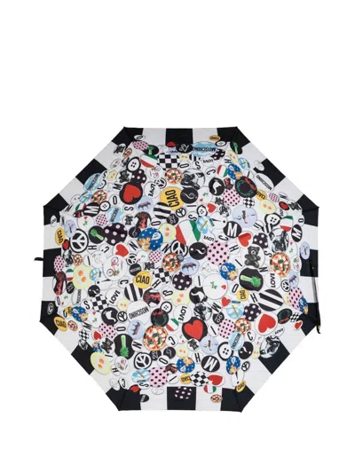 Moschino Patterned-border Printed Umbrella In Brown