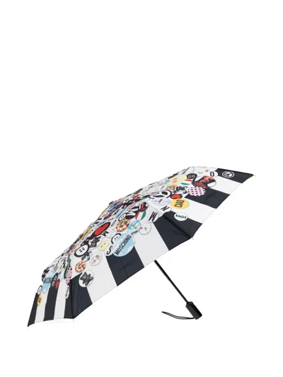 Moschino Patterned-border Printed Umbrella In Brown