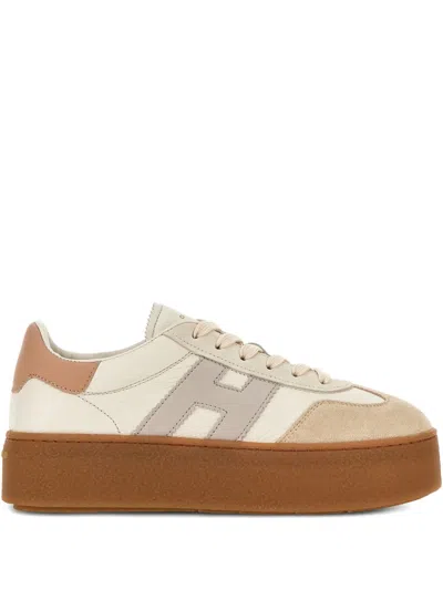 Hogan H698 Suede-trimmed Leather Sneakers In Neutral