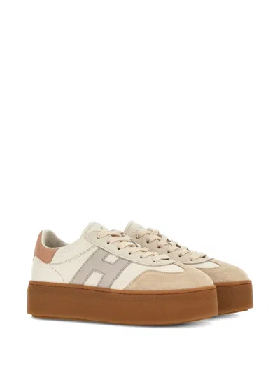 Hogan H698 Suede-trimmed Leather Sneakers In Neutral
