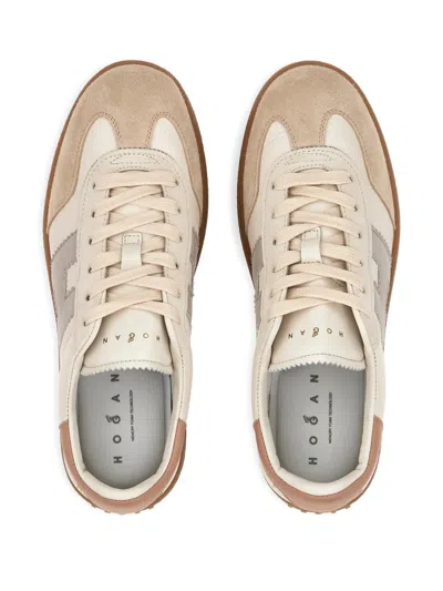 Hogan H698 Suede-trimmed Leather Sneakers In Neutral