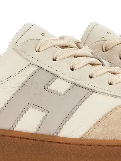 Hogan H698 Suede-trimmed Leather Sneakers In Neutral
