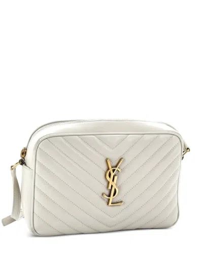 Pre-owned Saint Laurent Lou Camera Bag Matelasse Chevron Leather Small Crossbody Bag In Neutral