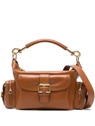 Chloé Camera Leather-trimmed Suede Shoulder Bag In Brown