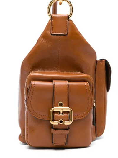 Chloé Camera Leather-trimmed Suede Shoulder Bag In Brown