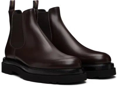 Paul Smith Brown Leather Beard Chelsea Boots In Black