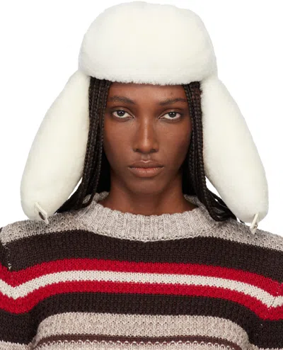 Marni Off-white Shearling Aviator Hat In White