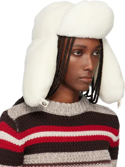 Marni Off-white Shearling Aviator Hat In White