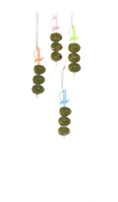 Cody Foster & Co 4 Piece Assortment Cocktail Olives Ornaments In Green
