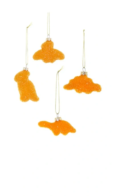 Cody Foster & Co Set Of 4 Dino Nugget Ornaments In Orange