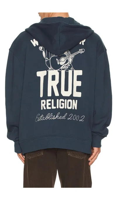 True Religion Patch Vintage Zip Up Hoodie In Blue