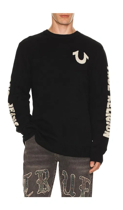 True Religion Relaxed Logo Sweater In Black