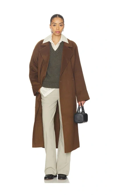 Nicholas Candice Scarf Double Wool Long Coat In Brown