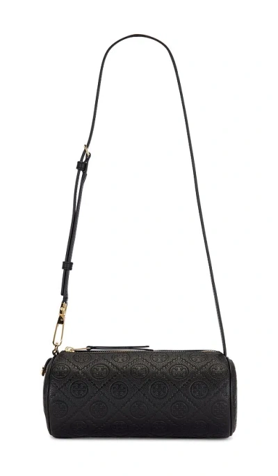 Tory Burch T Monogram Pebble Cylinder Bag In Black
