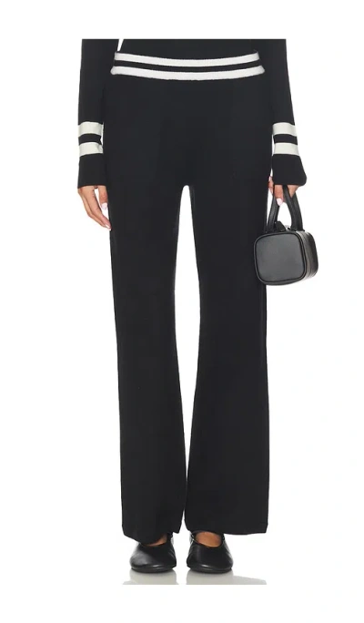 White & Warren Cashmere Striped Wide Leg Pant In Black
