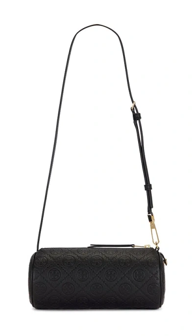 Tory Burch T Monogram Pebble Cylinder Bag In Black