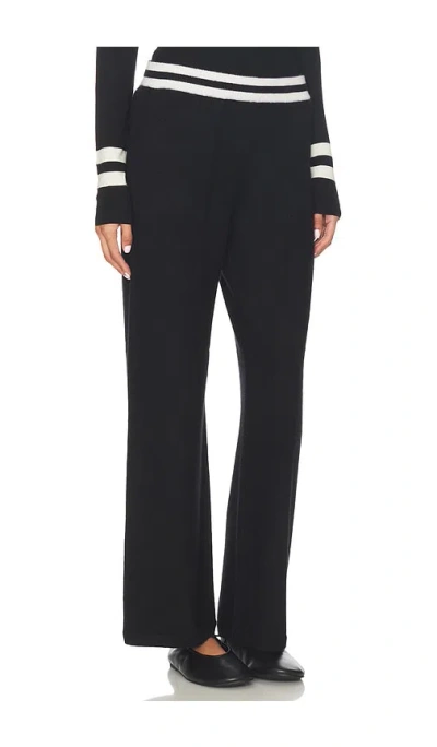 White & Warren Cashmere Striped Wide Leg Pant In Black