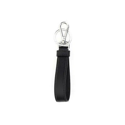 Prada Black Stainless Steel Keychain In Black