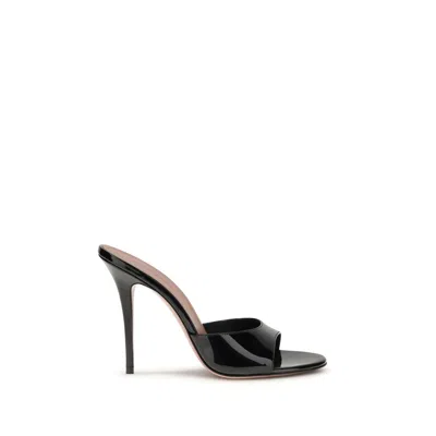 Amina Muaddi Black Calf Leather Bos Taurus Stiletto Heel Sandals In Black