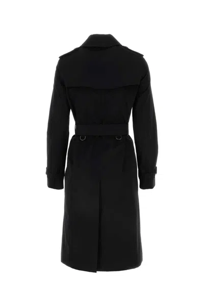 Burberry Black Gabardine Heritage Kensington Trench Coat In Black