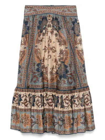 Zimmermann Ascension Tiered Midi Skirt In Blue