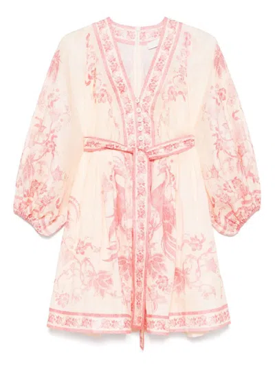 Zimmermann Beige Lucky Printed Mini Dress In Pink