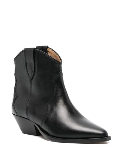 Isabel Marant Darizo Texan Ankle Boots In Black Leather In Black