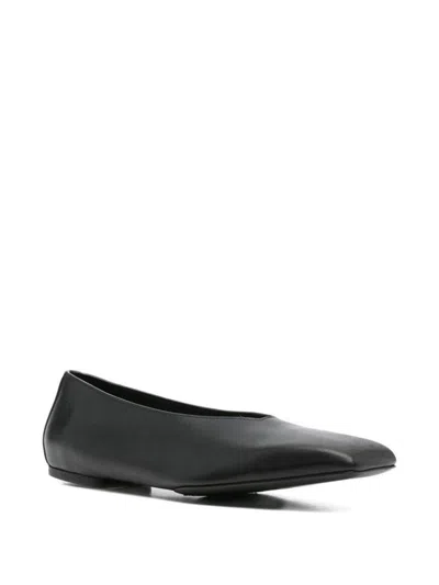 Rick Owens Leather Ballet Flats With Flat Sole And Square Toe In Black