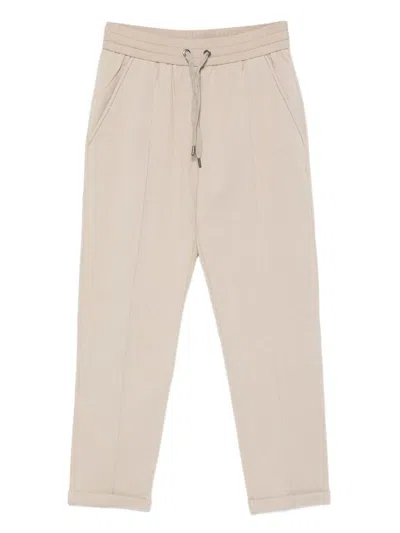 Brunello Cucinelli Cotton Joggers With Elastic Waistband And Side Pockets In Neutral