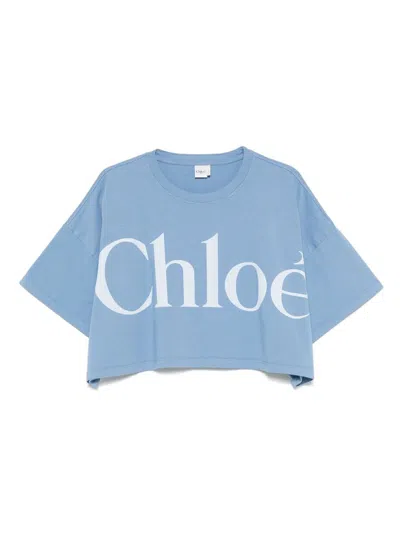 Chloé Cropped Oversized T-shirt In Blue