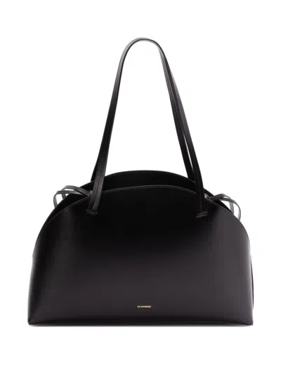 Jil Sander Curve Medium Leather Shoulder Bag In Black