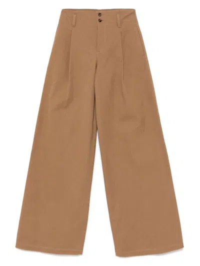 Chloé Pleated Garment-dyed Cotton-canvas Straight-leg Pants In Brown