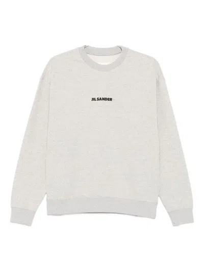 Jil Sander Grey Logo-embroidered Cotton Sweatshirt In Gray