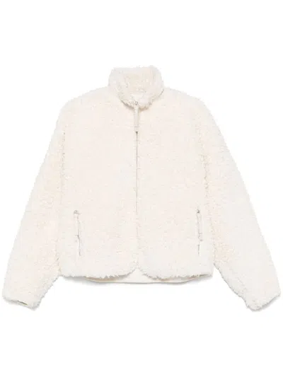 Jil Sander Textured High Collar Long Sleeve Jacket In White