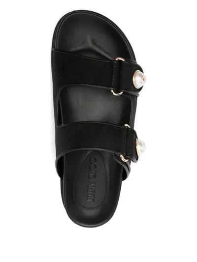Jimmy Choo Double Strap Embellished Buttons Sandals In Black