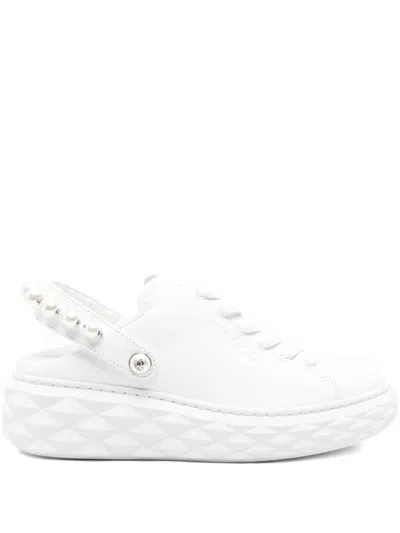 Jimmy Choo Diamond Maxi Pearl Leather Slippers In White