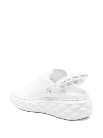 Jimmy Choo Diamond Maxi Pearl Leather Slippers In White