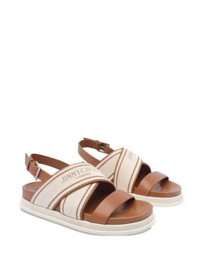 Jimmy Choo Stitched Flat Joa Sandals Open Round Toe In Brown