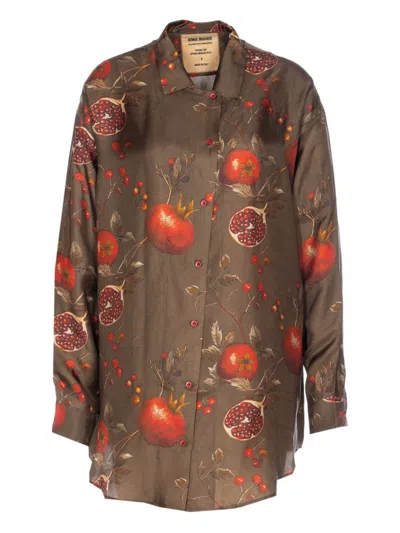 Uma Wang Brown Twill Tyesha Printed Shirt In Brown