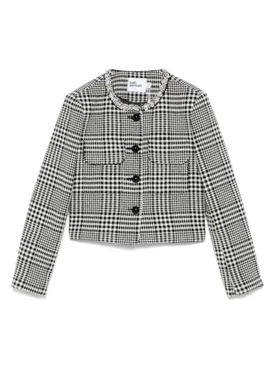 Self-portrait Wool Blend Checked Jacket In Black