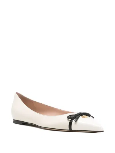 Valentino Vlogo Leather Ballerina Flat In White