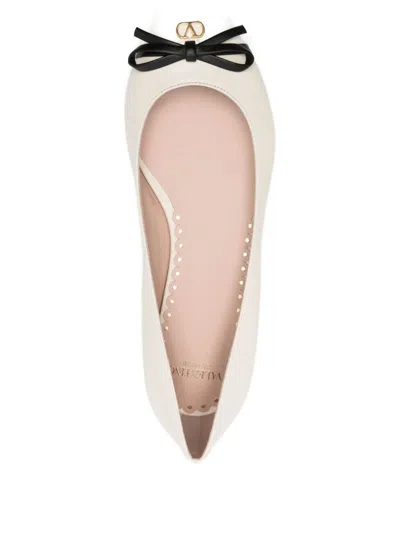 Valentino Vlogo Leather Ballerina Flat In White