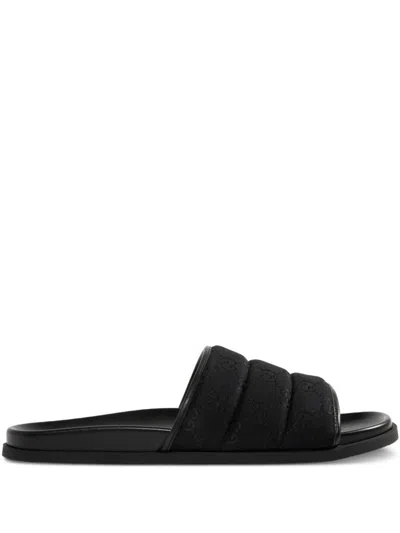 Gucci Gg-patterned Padded Slide Sandals In Black