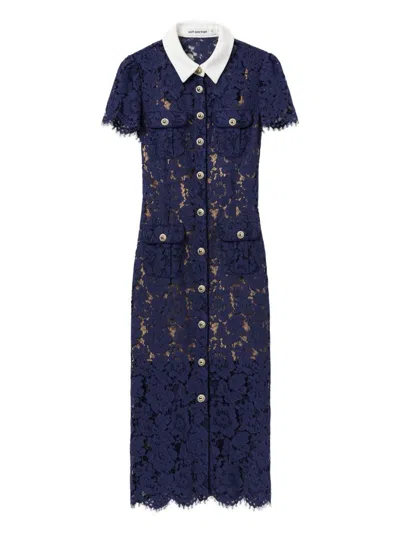 Self-portrait Navy Lace Contrast Collar Midi Dress In Black