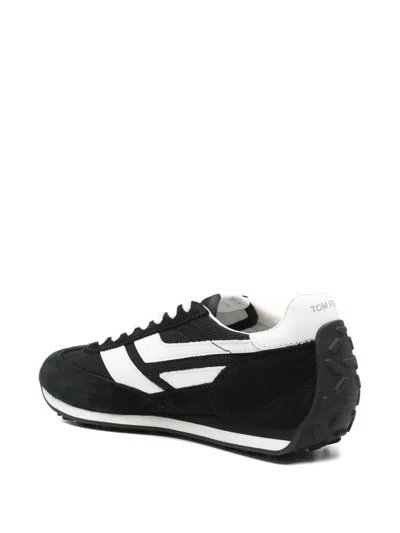 Tom Ford Suede Sneakers With Contrast Panels And Flat Sole In Black